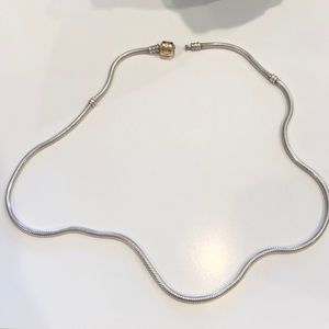 Pandora Sterling Silver Charm Necklace Gold Clasp